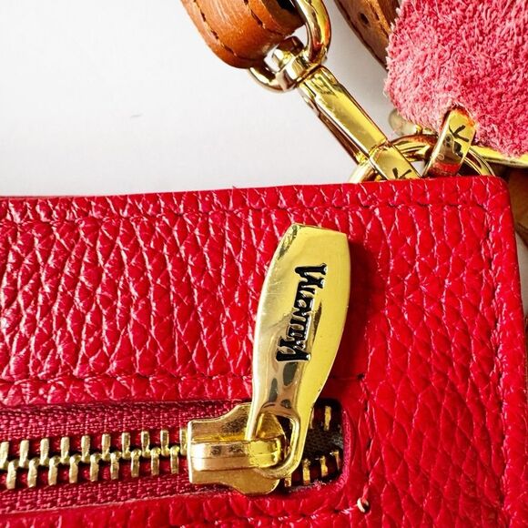 Valentina Zip Around Crossbody Handbag Red Pebbled Leather 2 Straps Italy Nice! - Picture 6 of 14